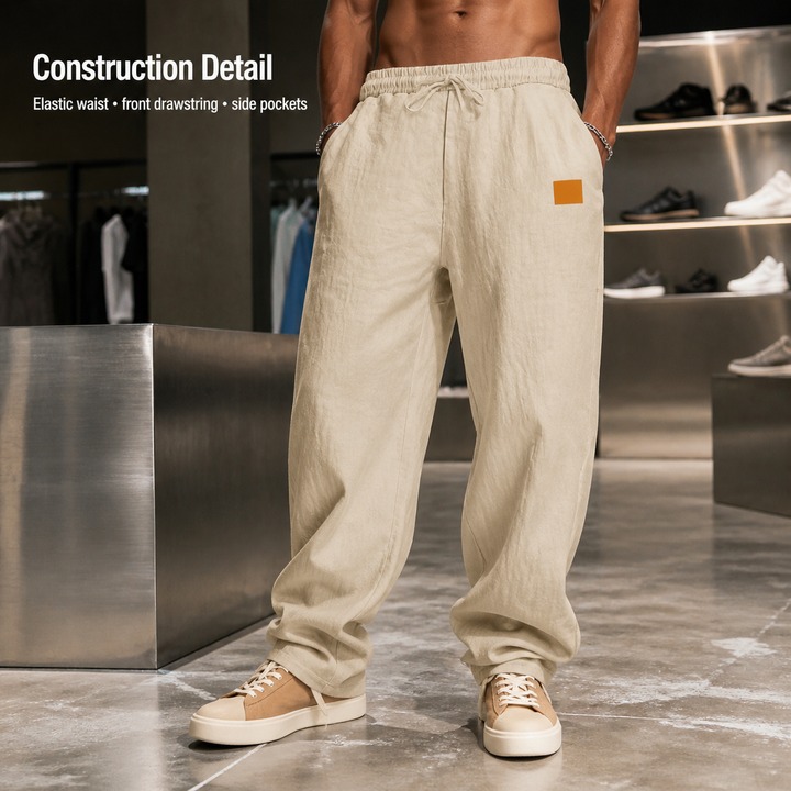 Men's Clothing Summer Men's Linen Casual Pants Wide Leg Breathable Beach Trousers Simple For Formal & Casual_viptrois.com