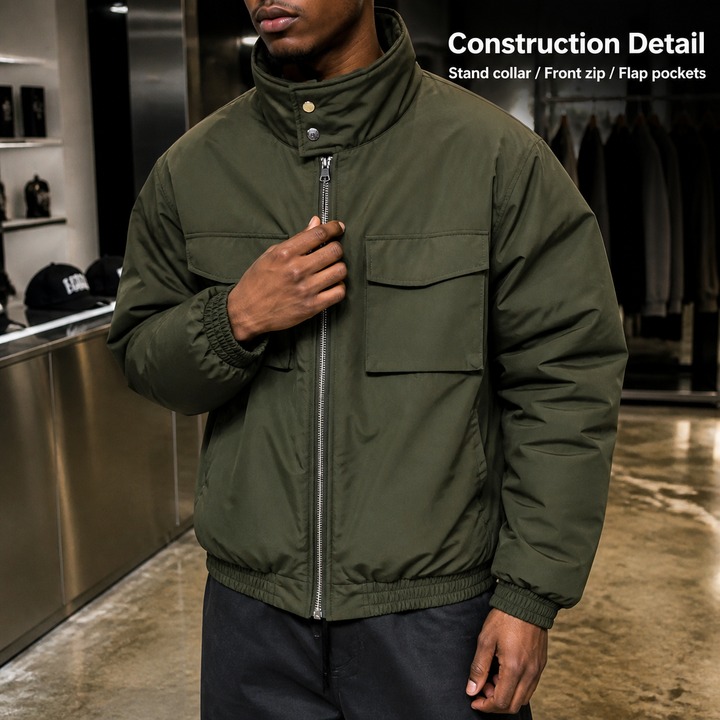 ​​Men's Short Puffer Jacket, Stand-Collar Workwear Coat, Oversized Quilted Lining, Heavyweight Winter Streetwear, Utility-Inspired Outerwear​​_viptrois.com