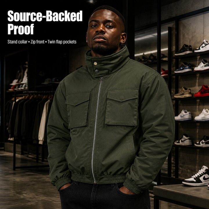 ​​Men's Short Puffer Jacket, Stand-Collar Workwear Coat, Oversized Quilted Lining, Heavyweight Winter Streetwear, Utility-Inspired Outerwear​​_viptrois.com