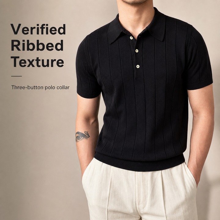 Men's Slim Fit Polo Shirt Summer Light Luxury Striped Lapel Short Sleeved Business Casual Handsome Knitted T-Shirt_viptrois.com