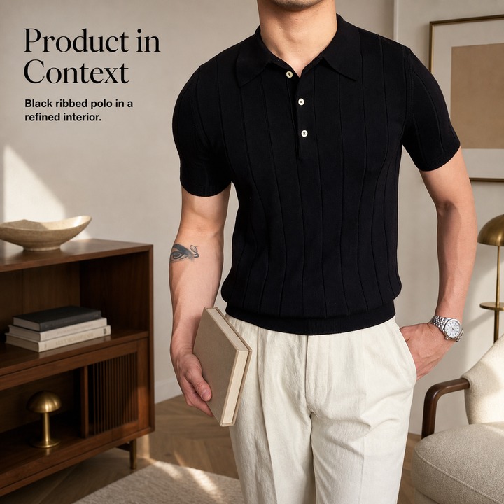 Men's Slim Fit Polo Shirt Summer Light Luxury Striped Lapel Short Sleeved Business Casual Handsome Knitted T-Shirt_viptrois.com