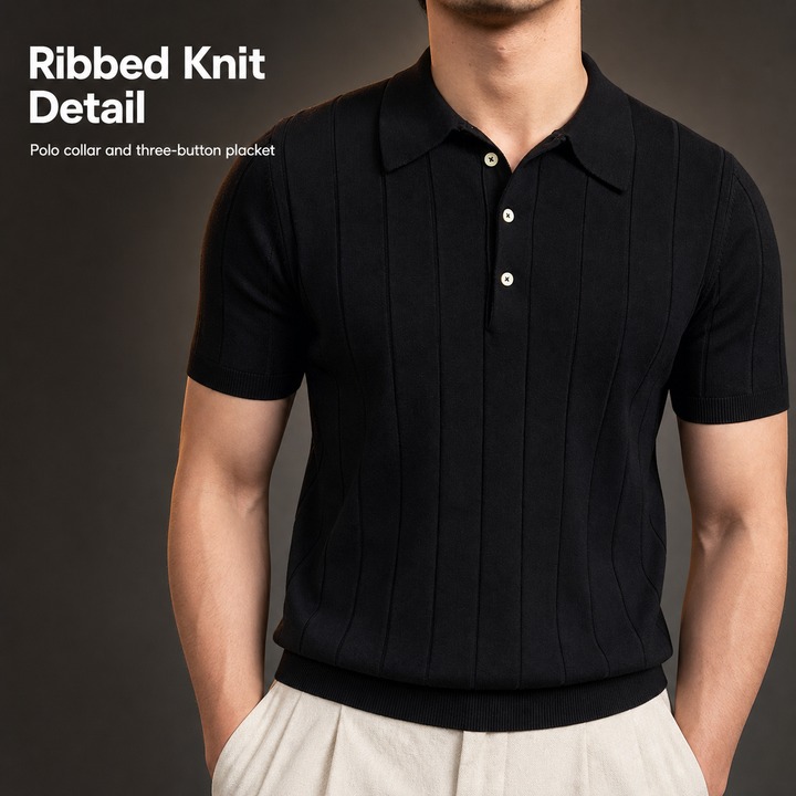 Men's Slim Fit Polo Shirt Summer Light Luxury Striped Lapel Short Sleeved Business Casual Handsome Knitted T-Shirt_viptrois.com