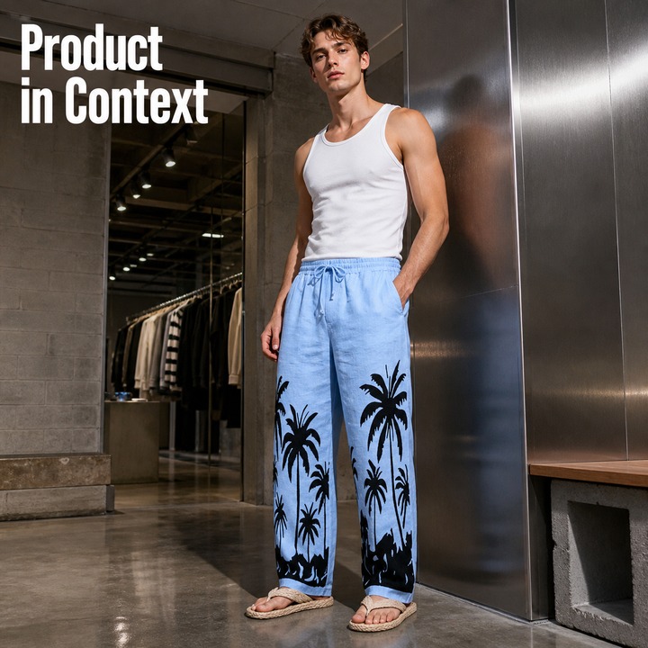 Men's Clothing Men's Loose Straight Leg Linen Trousers Style All Seasons Hawaiian Beach Vacation Casual Printed_viptrois.com