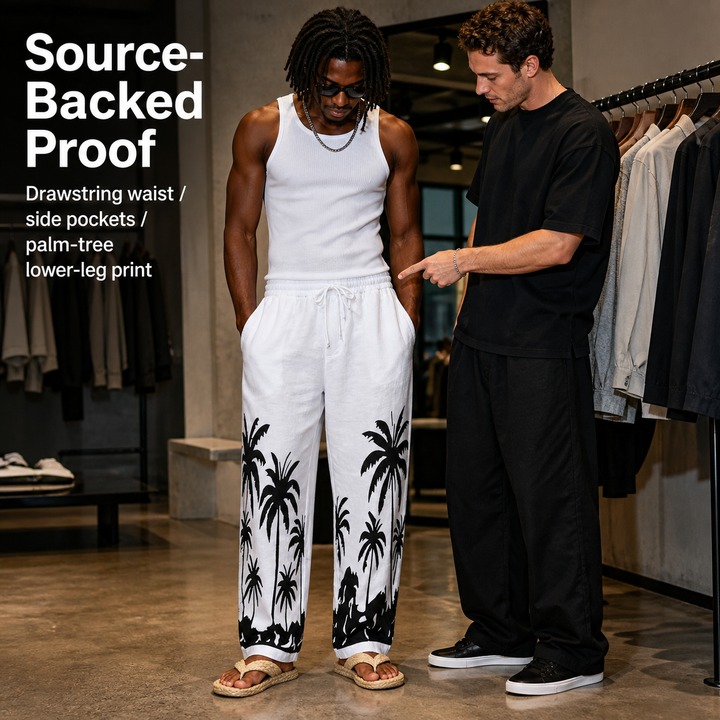 Men's Clothing Men's Loose Straight Leg Linen Trousers Style All Seasons Hawaiian Beach Vacation Casual Printed_viptrois.com