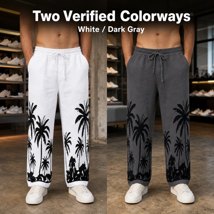 Men's Clothing Men's Loose Straight Leg Linen Trousers Style All Seasons Hawaiian Beach Vacation Casual Printed_viptrois.com