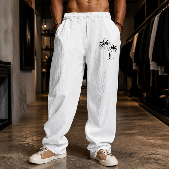 Men's Clothing Men's Linen Trousers Loose Wide Leg Breathable Casual Beach Coconut Tree Print Hot Selling For Formal & Casual_viptrois.com