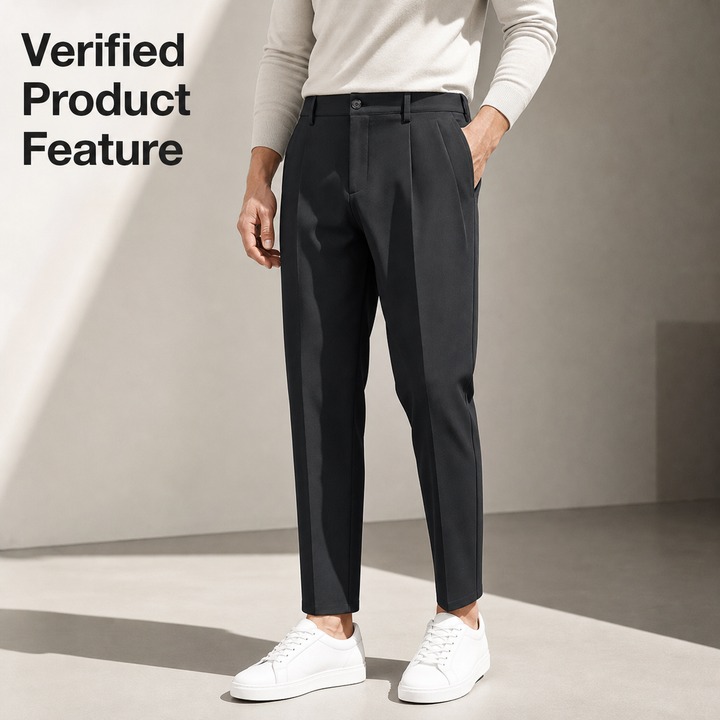 Men's Casual Elastic Suit Pants Thin Spring Autumn Summer Nine Point Trousers Mid Waist Zipper Fly Kpop Style Black Chinos_viptrois.com