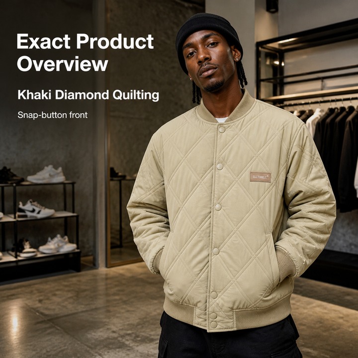 ​​Men's Vintage Diamond Quilted Puffer Jacket – Embroidered Logo, Thickened Warmth, Unisex Streetwear Coat​​_viptrois.com