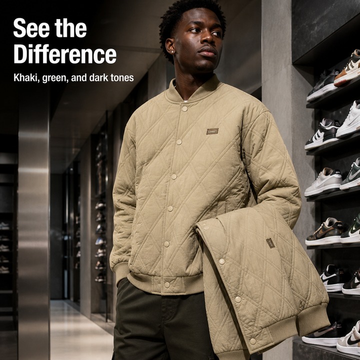 ​​Men's Vintage Diamond Quilted Puffer Jacket – Embroidered Logo, Thickened Warmth, Unisex Streetwear Coat​​_viptrois.com