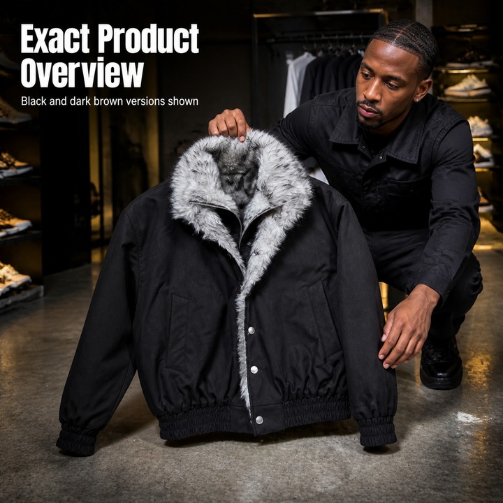 Men's Winter Sherpa-Lined Stand Collar Bomber Jacket, Faux Two-Layer Design With Thickened Insulation, Short-Length Style Puffer Coat​​_viptrois.com