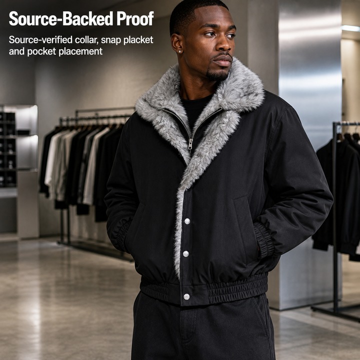 Men's Winter Sherpa-Lined Stand Collar Bomber Jacket, Faux Two-Layer Design With Thickened Insulation, Short-Length Style Puffer Coat​​_viptrois.com
