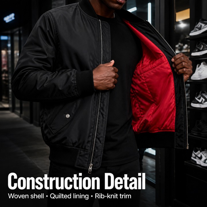 Men's Vintage-Inspired Bomber Jacket With Contrast Lining, Detroit Streetwear Style Thickened Cotton Flight Jacket For Urban Motorcycle Aesthetic​​_viptrois.com
