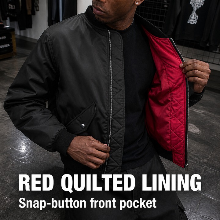 Men's Vintage-Inspired Bomber Jacket With Contrast Lining, Detroit Streetwear Style Thickened Cotton Flight Jacket For Urban Motorcycle Aesthetic​​_viptrois.com