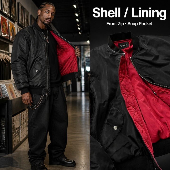 Men's Vintage-Inspired Bomber Jacket With Contrast Lining, Detroit Streetwear Style Thickened Cotton Flight Jacket For Urban Motorcycle Aesthetic​​_viptrois.com