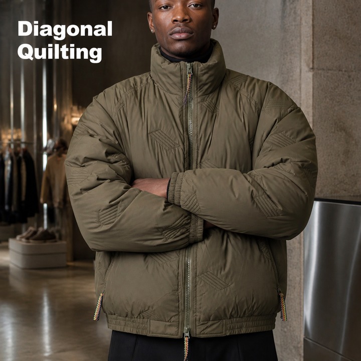 ​​Men's Vintage Bomber Jacket With Stand-Up Collar, Unisex Quilted Puffer Coat, Winter Cotton-Padded Casual Outerwear For Street Style​​_viptrois.com