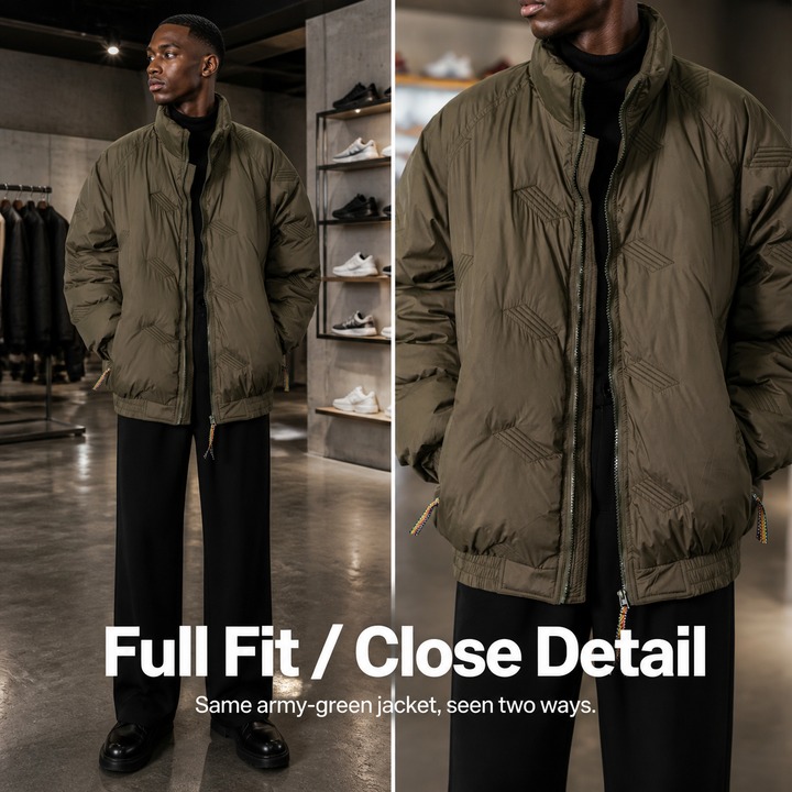 ​​Men's Vintage Bomber Jacket With Stand-Up Collar, Unisex Quilted Puffer Coat, Winter Cotton-Padded Casual Outerwear For Street Style​​_viptrois.com