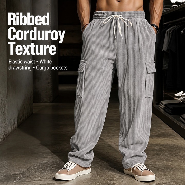 Men's Clothing Men's Heavyweight Corduroy Work Pants Retro Style Multi Pocket Loose Wide Leg Casual Trousers_viptrois.com