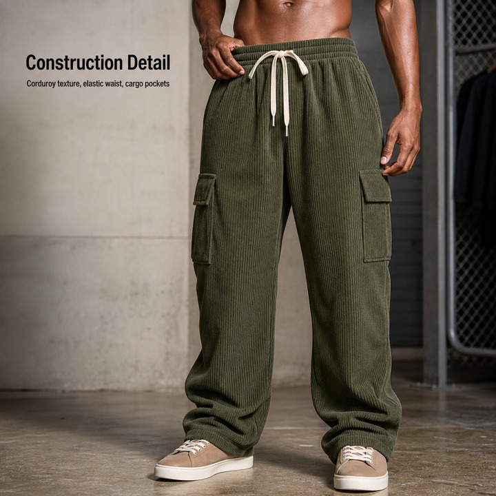Men's Clothing Men's Heavyweight Corduroy Work Pants Retro Style Multi Pocket Loose Wide Leg Casual Trousers_viptrois.com
