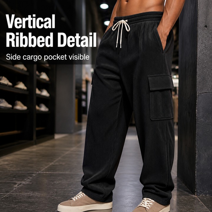 Men's Clothing Men's Heavyweight Corduroy Work Pants Retro Style Multi Pocket Loose Wide Leg Casual Trousers_viptrois.com