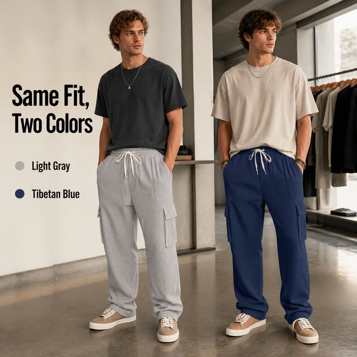 Men's Clothing Men's Heavyweight Corduroy Work Pants Retro Style Multi Pocket Loose Wide Leg Casual Trousers_viptrois.com