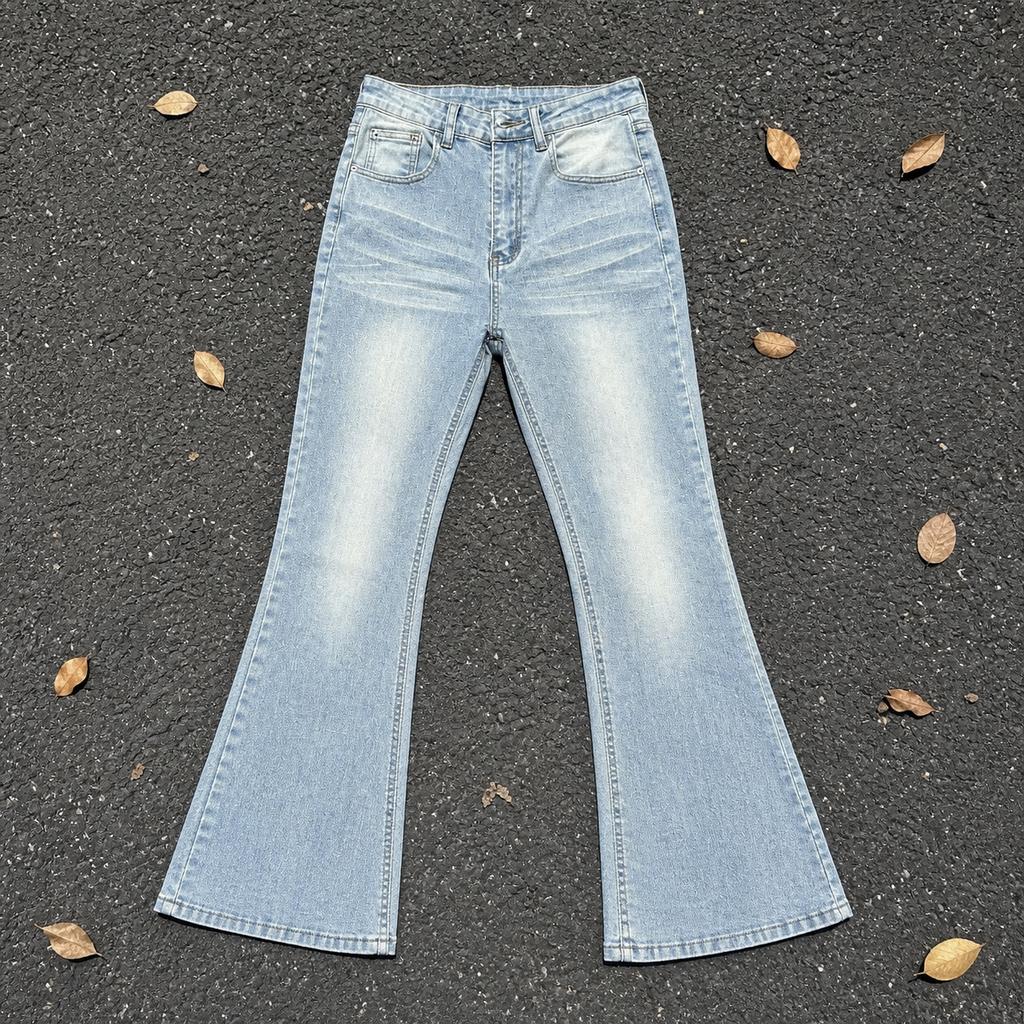 Men's Distressed Flared Jeans With Vintage Lightning Wash Effect_voghion.com