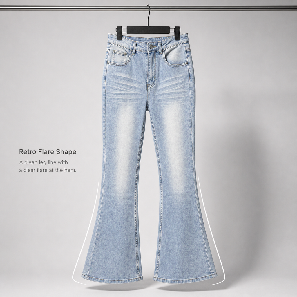 Men's Distressed Flared Jeans With Vintage Lightning Wash Effect_voghion.com