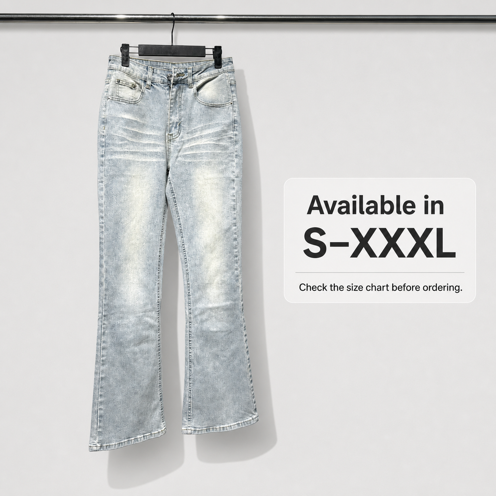 Men's Distressed Flared Jeans With Vintage Lightning Wash Effect_voghion.com