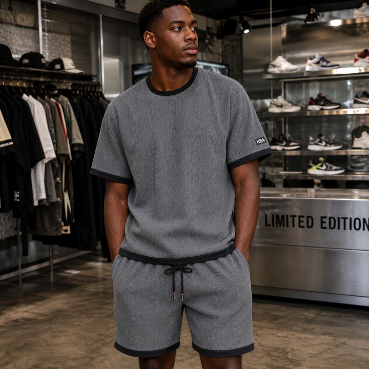 Men's Clothing Summer Casual Sports Suit For Men, Ice Silk Short-sleeved T-shirt And Shorts, A Complete Set Of Men's Matching Fashion Two-piece Suit_viptrois.com