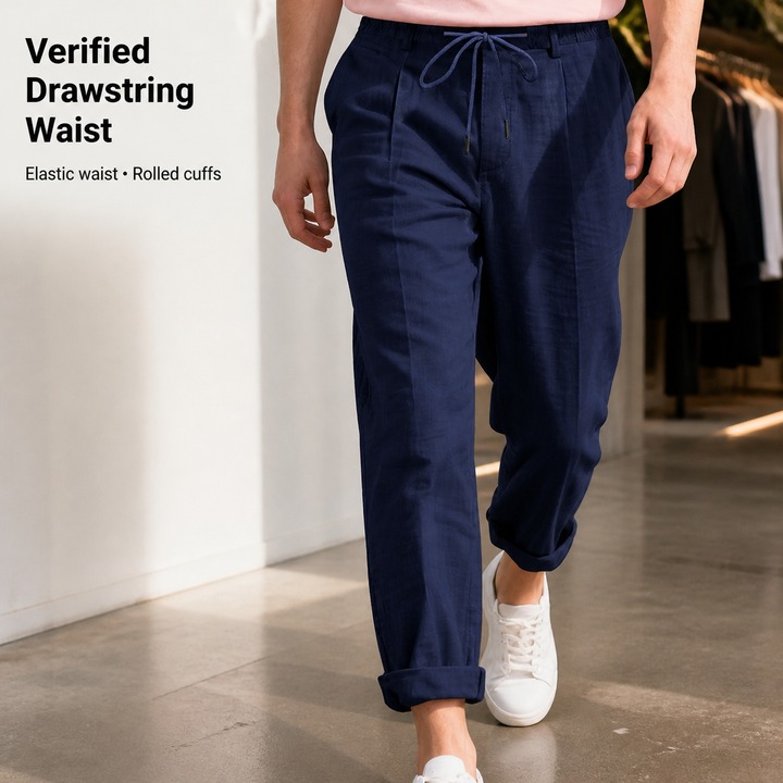Men's Linen Casual Trousers Summer Loose Straight Leg Wide Leg Naples Gurkha Pants_viptrois.com