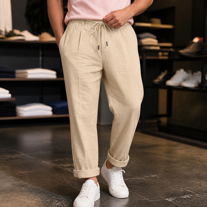 Men's Linen Casual Trousers Summer Loose Straight Leg Wide Leg Naples Gurkha Pants_viptrois.com