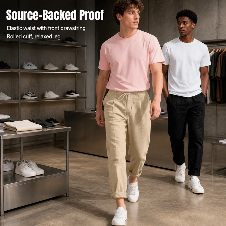 Men's Linen Casual Trousers Summer Loose Straight Leg Wide Leg Naples Gurkha Pants_viptrois.com