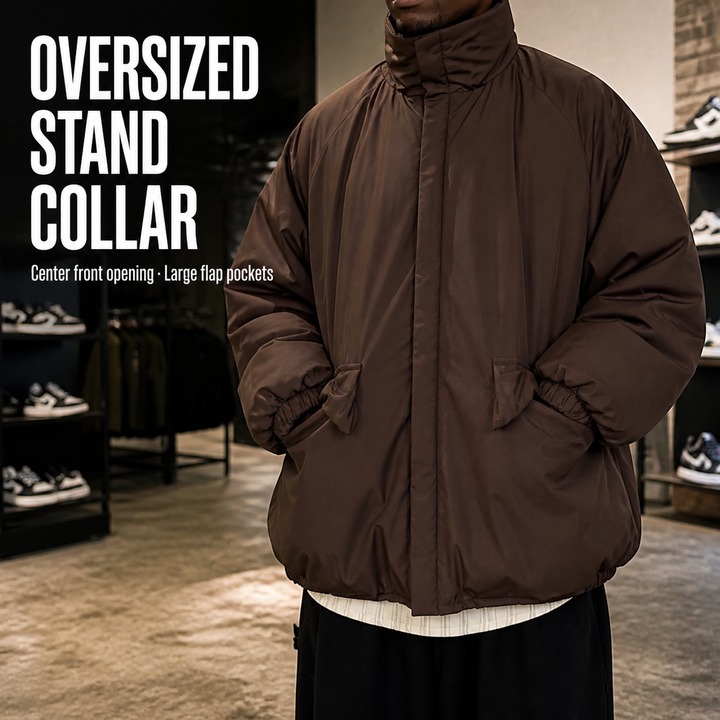 ​​Unisex Retro Puffer Coat, Oversized Maillard-Style Quilted Jacket, Thickened Warm Winter Coat With Stand Collar, Streetwear Fashion Outerwear​​_viptrois.com