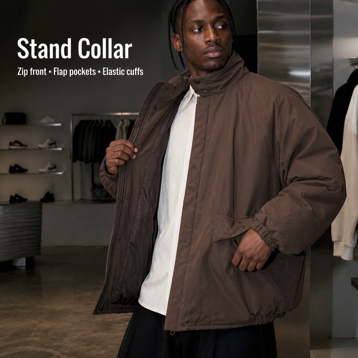 ​​Unisex Retro Puffer Coat, Oversized Maillard-Style Quilted Jacket, Thickened Warm Winter Coat With Stand Collar, Streetwear Fashion Outerwear​​_viptrois.com