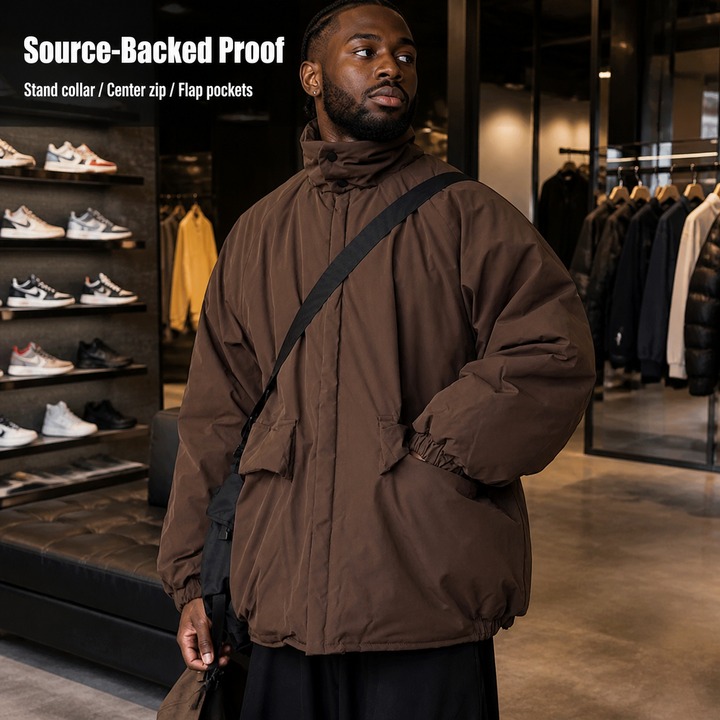 ​​Unisex Retro Puffer Coat, Oversized Maillard-Style Quilted Jacket, Thickened Warm Winter Coat With Stand Collar, Streetwear Fashion Outerwear​​_viptrois.com