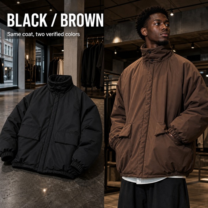 ​​Unisex Retro Puffer Coat, Oversized Maillard-Style Quilted Jacket, Thickened Warm Winter Coat With Stand Collar, Streetwear Fashion Outerwear​​_viptrois.com