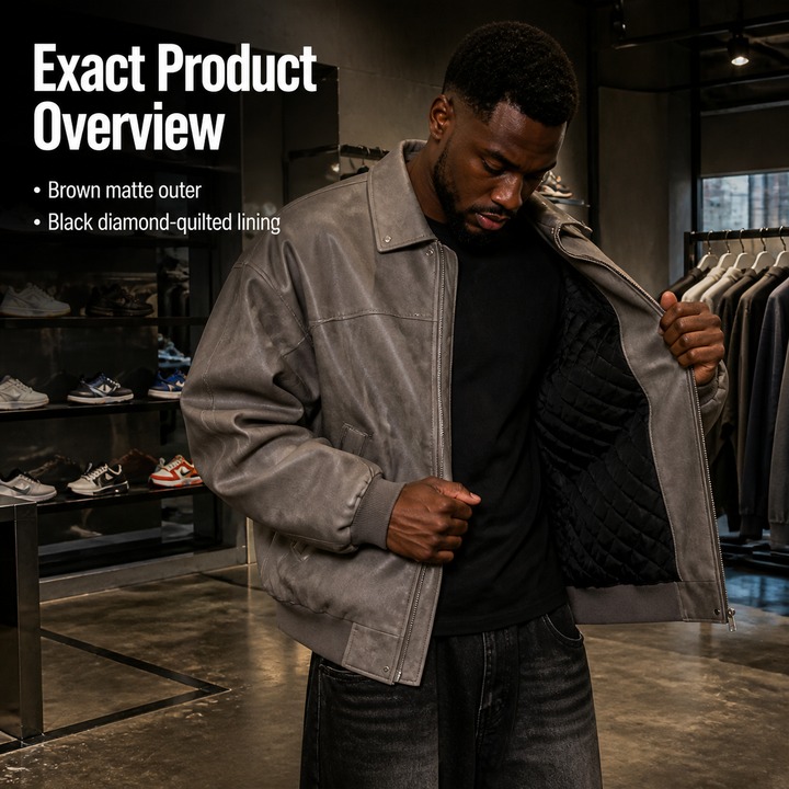 ​​Men's Slim-Fit Leather Jacket With Quilted Lining, Vintage Biker Style Zip-Up Coat, Winter Faux Leather Bomber Jacket For Streetwear​​_viptrois.com