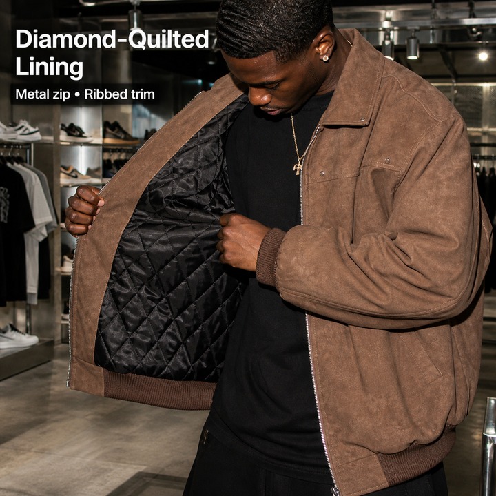 ​​Men's Slim-Fit Leather Jacket With Quilted Lining, Vintage Biker Style Zip-Up Coat, Winter Faux Leather Bomber Jacket For Streetwear​​_viptrois.com