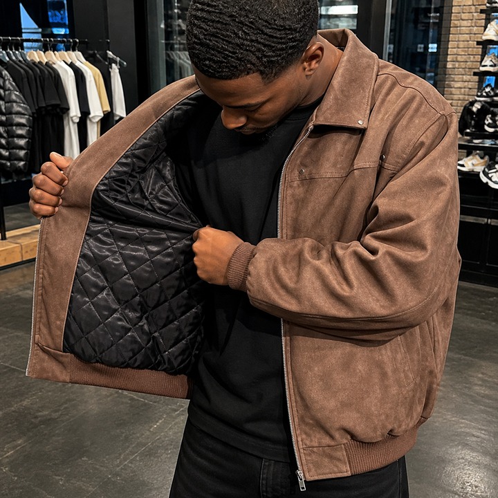 ​​Men's Slim-Fit Leather Jacket With Quilted Lining, Vintage Biker Style Zip-Up Coat, Winter Faux Leather Bomber Jacket For Streetwear​​_viptrois.com