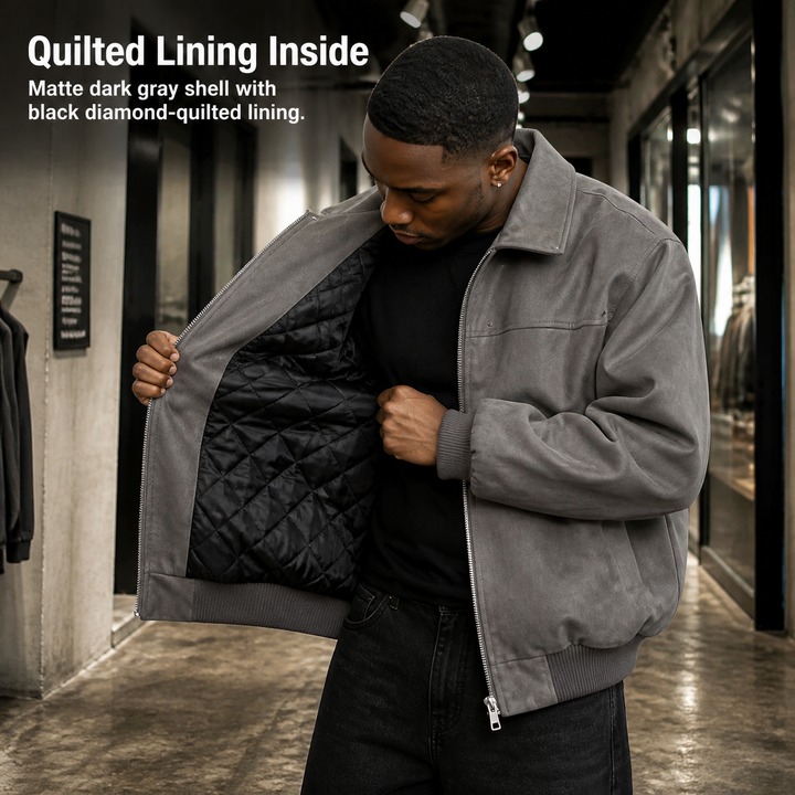 ​​Men's Slim-Fit Leather Jacket With Quilted Lining, Vintage Biker Style Zip-Up Coat, Winter Faux Leather Bomber Jacket For Streetwear​​_viptrois.com