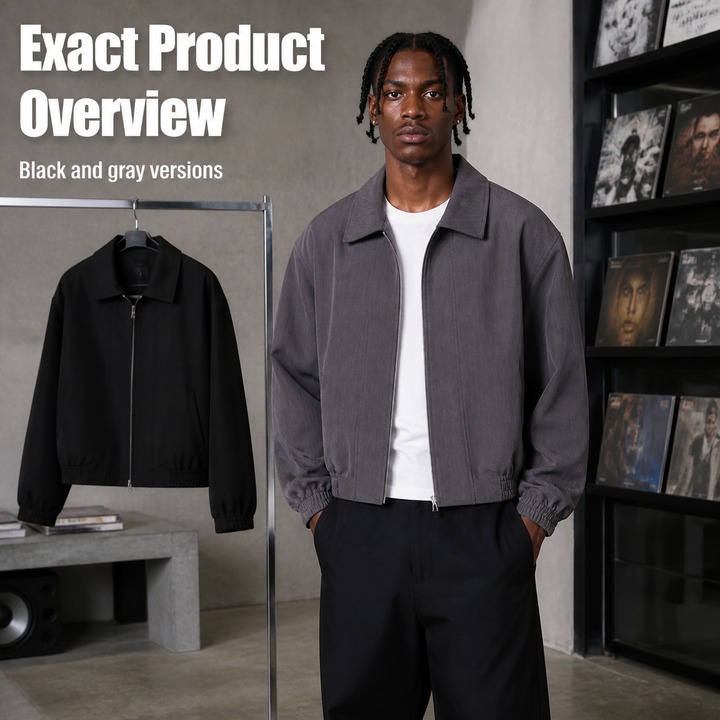 ​​Minimalist Cropped Bomber Jacket – Men’s Padded Shoulder Zip-Up Coat, Solid Color Pilot-Inspired Streetwear​​_viptrois.com
