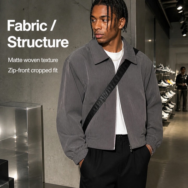 Minimalist Cropped Bomber Jacket – Men’s Padded Shoulder Zip-Up Coat, Solid Color Pilot-Inspired Streetwear_viptrois.com