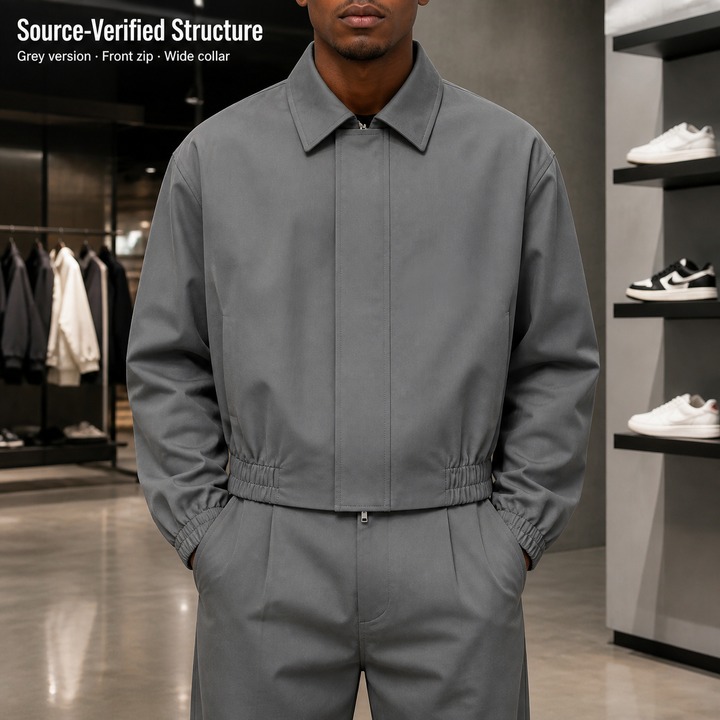 ​​Minimalist Cropped Bomber Jacket – Men’s Padded Shoulder Zip-Up Coat, Solid Color Pilot-Inspired Streetwear​​_viptrois.com