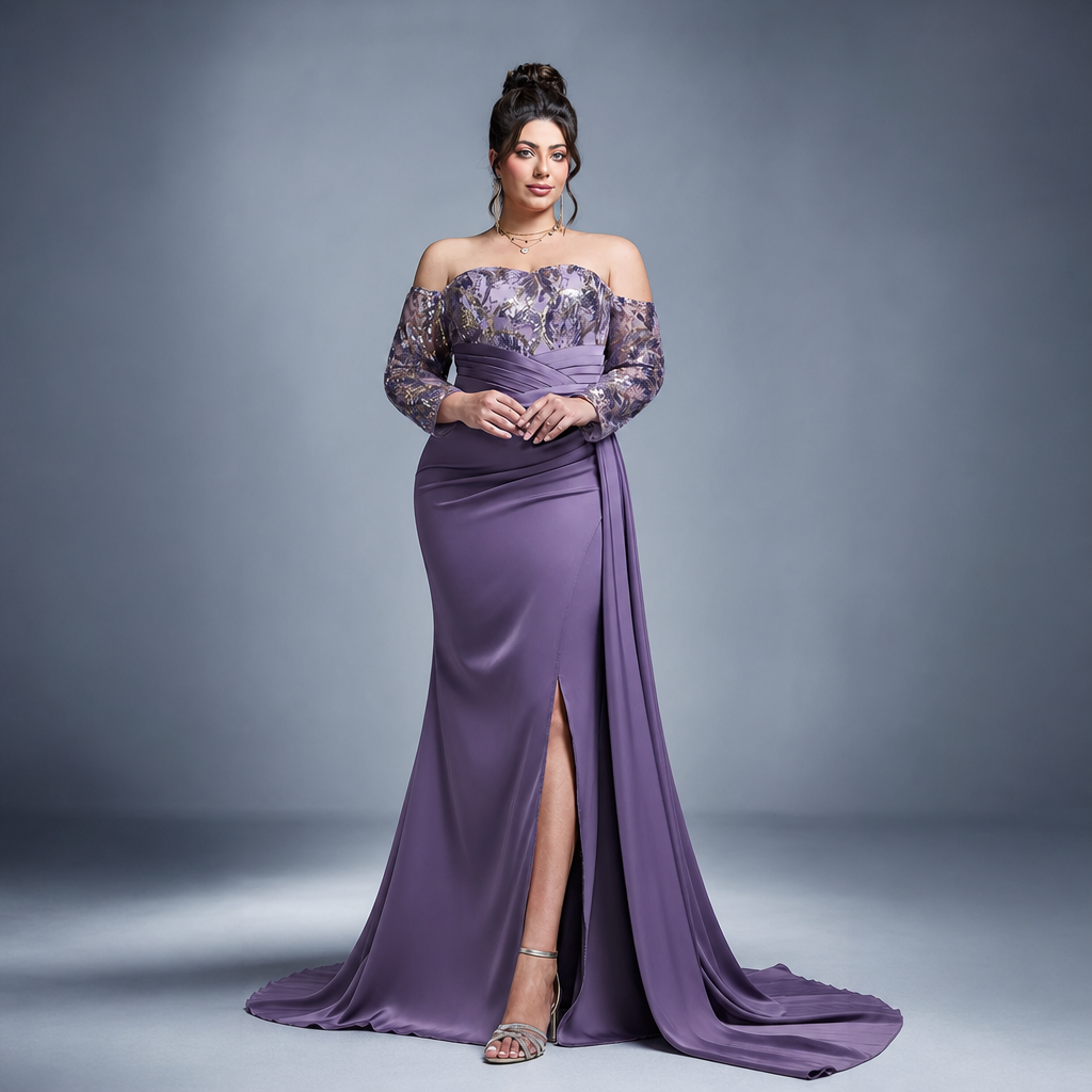 New Purple Slit Ball Gown For Women Sexy Long Evening Dress High-End Luxury Party Wear_ecoleips.com
