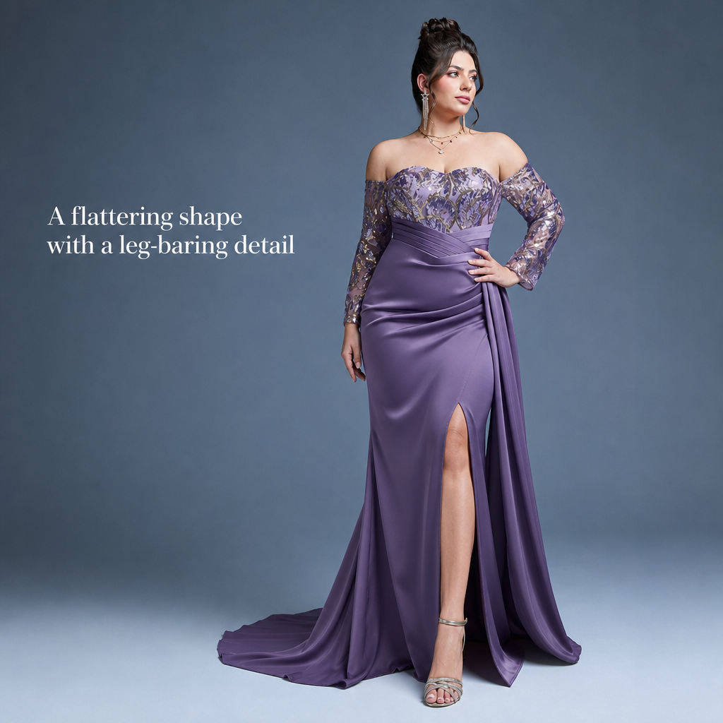 New Purple Slit Ball Gown For Women Sexy Long Evening Dress High-End Luxury Party Wear_ecoleips.com