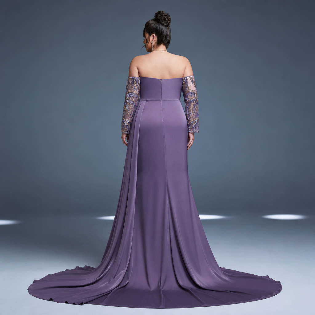 New Purple Slit Ball Gown For Women Sexy Long Evening Dress High-End Luxury Party Wear_ecoleips.com