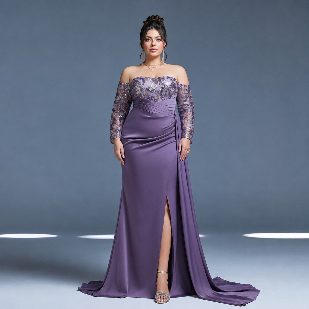 New Purple Slit Ball Gown For Women Sexy Long Evening Dress High-End Luxury Party Wear_ecoleips.com