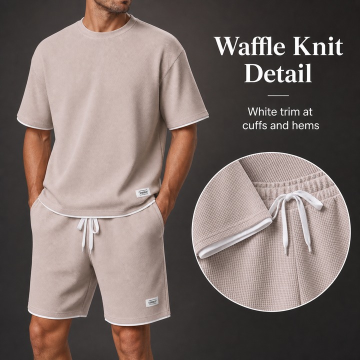 Men's Clothing Trendy Summer Fashion Waffle T-Shirt Loose Plus Size Thin Short Sleeved Tracksuit Style_viptrois.com