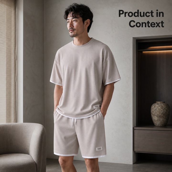 Men's Clothing Trendy Summer Fashion Waffle T-Shirt Loose Plus Size Thin Short Sleeved Tracksuit Style_viptrois.com