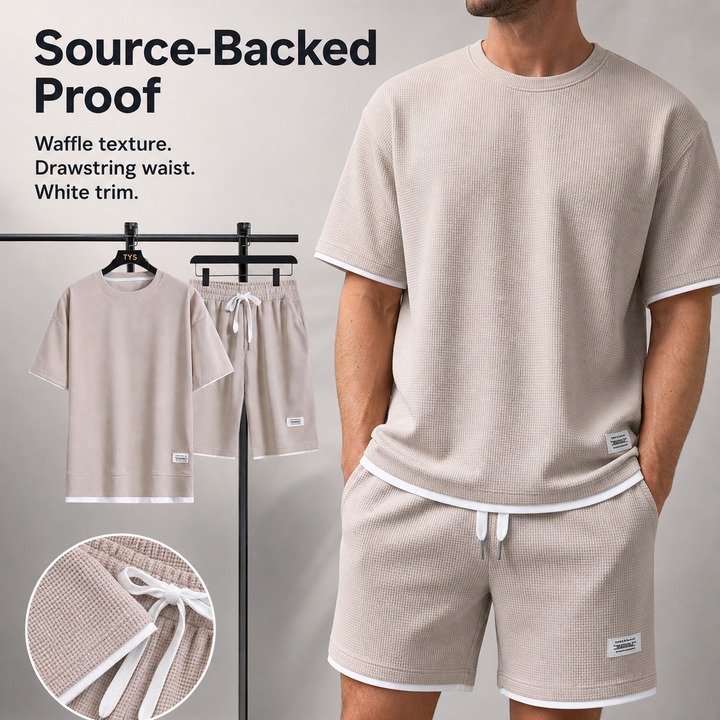 Men's Clothing Trendy Summer Fashion Waffle T-Shirt Loose Plus Size Thin Short Sleeved Tracksuit Style_viptrois.com