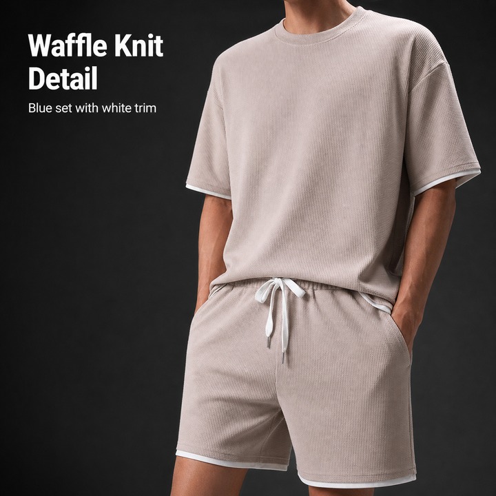 Men's Clothing Trendy Summer Fashion Waffle T-Shirt Loose Plus Size Thin Short Sleeved Tracksuit Style_viptrois.com